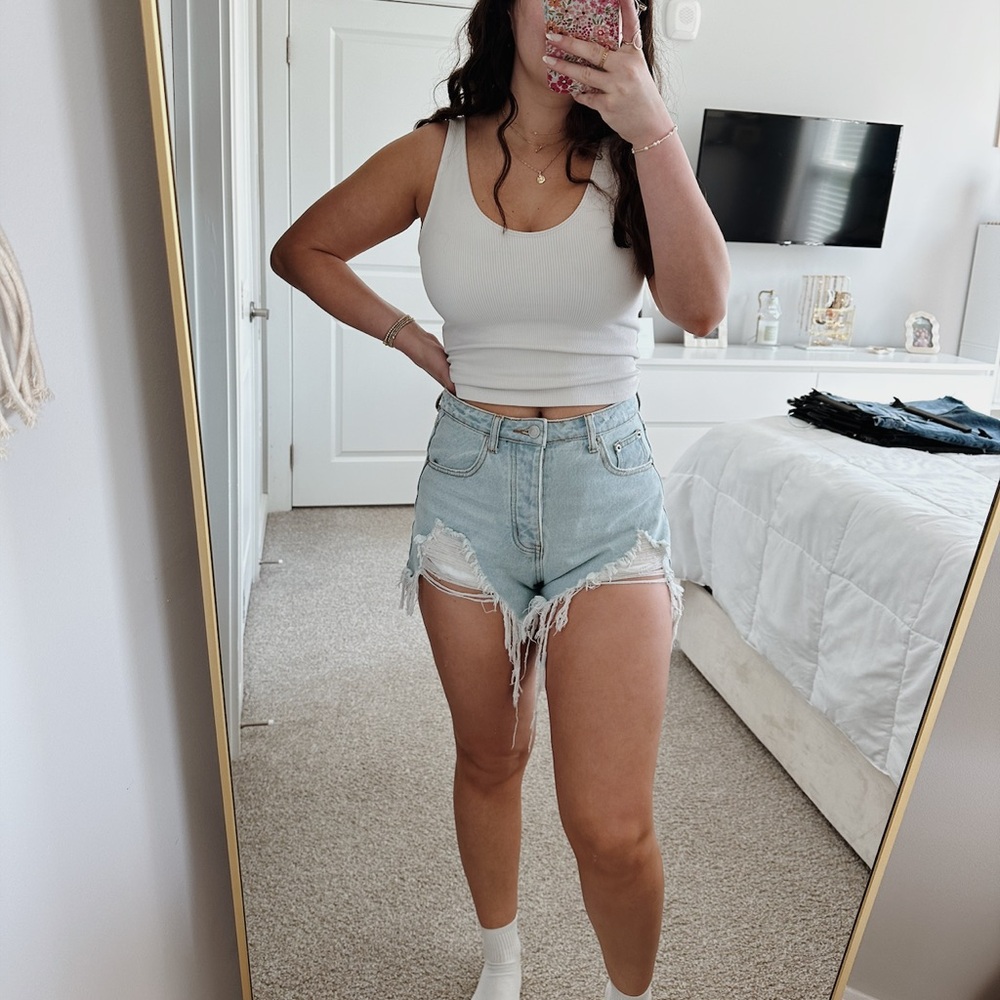 Signature 8 Distressed Denim Shorts